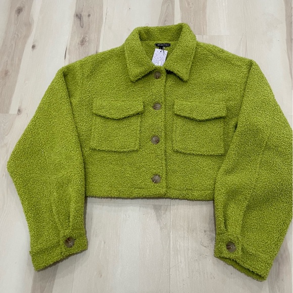 NWT Mimosa Women’s Large Textured Green Jacket Crop Boxy Fit Button-Up - Picture 1 of 11